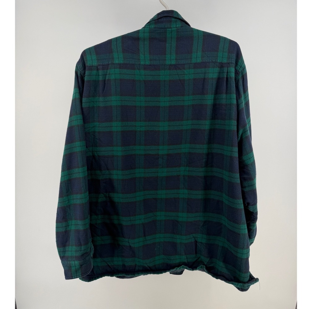 LLBean Mens Plaid Flannel Lined Shirt Jacket XXL Regular Green Navy Casual - Picture 2 of 7